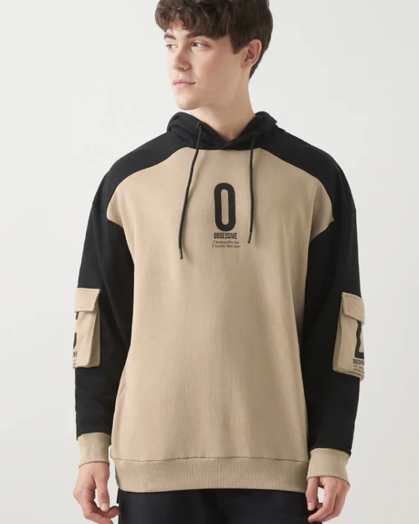 Men's Brown & Black Color Block Hoodies