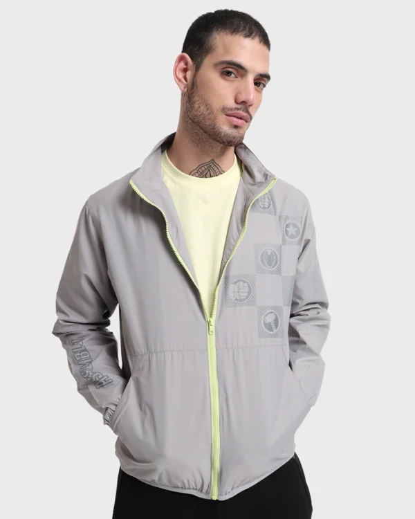 Men's Steel Grey Printed Windcheater Jacket