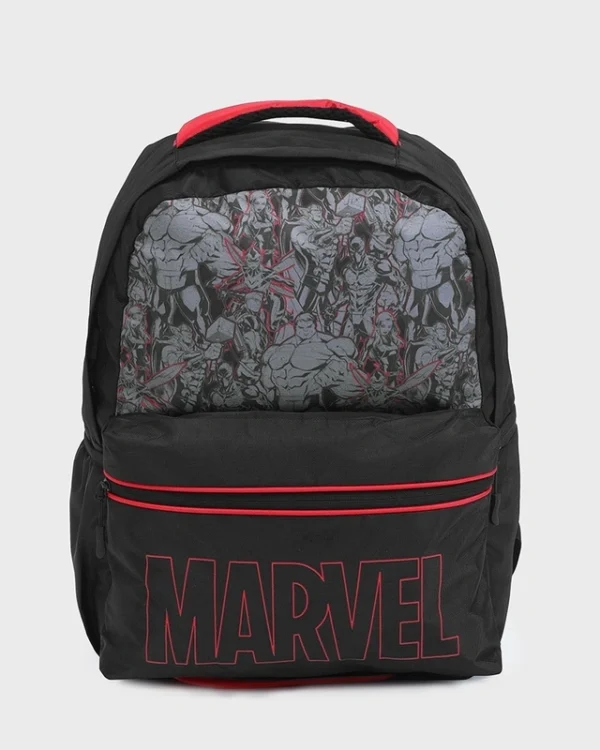 Unisex Black Marvel Printed Backpack