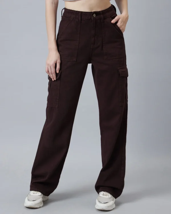 Women's Brown Straight Fit Cargo Jeans